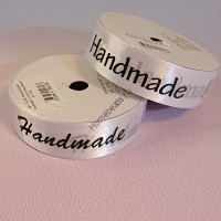 Лента атласная "Handmade" 2,5 см*20 ярд, белый