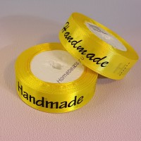 Лента атласная "Handmade" 2,5 см*20 ярд, жёлтый
