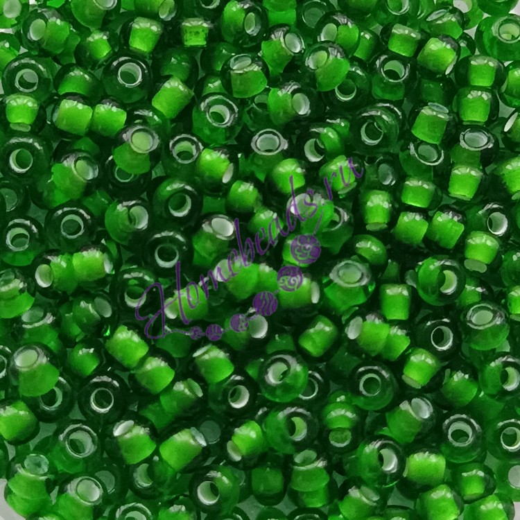 Бисер Чехия PRECIOSA, 55126, прозрачный с цветной линией, зелёный