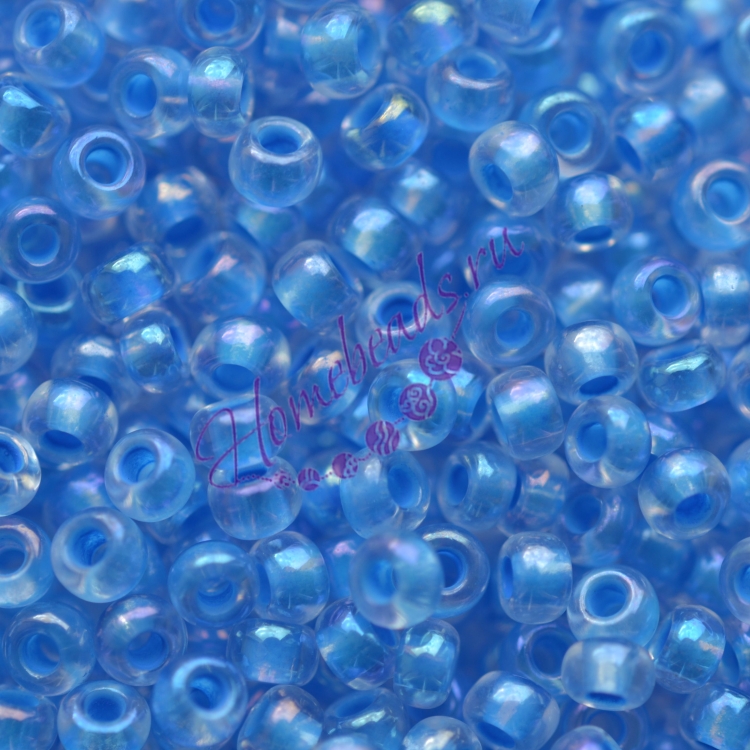 Бисер Чехия, прозрачный с прокрасом, радужный, голубой, 58536