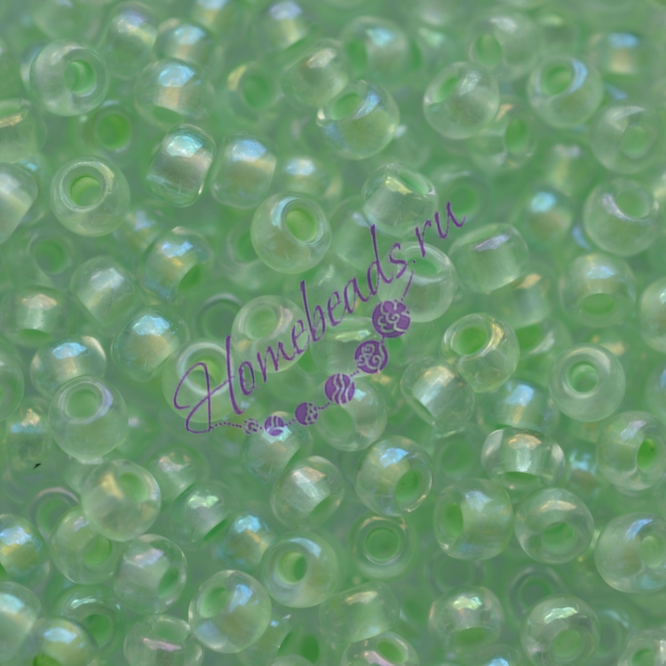 Бисер Чехия, прозрачный с прокрасом, радужный, светло-зеленый, 58552