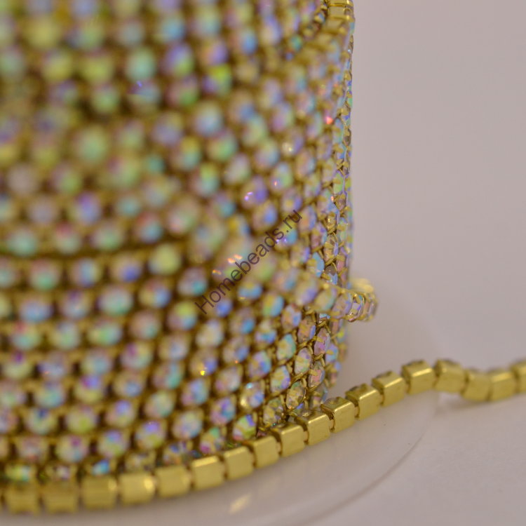 Цепь со стразами SS6 (2 мм), цвет: золотой/ 28 кристалл АВ
