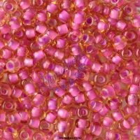 Бисер Чехия, янтарный прозрачный с цветной линией, розовый, 10022