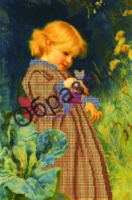 Схема для частичной вышивки бисером на габардине - «Девочка и бабочка» А3, Н-191