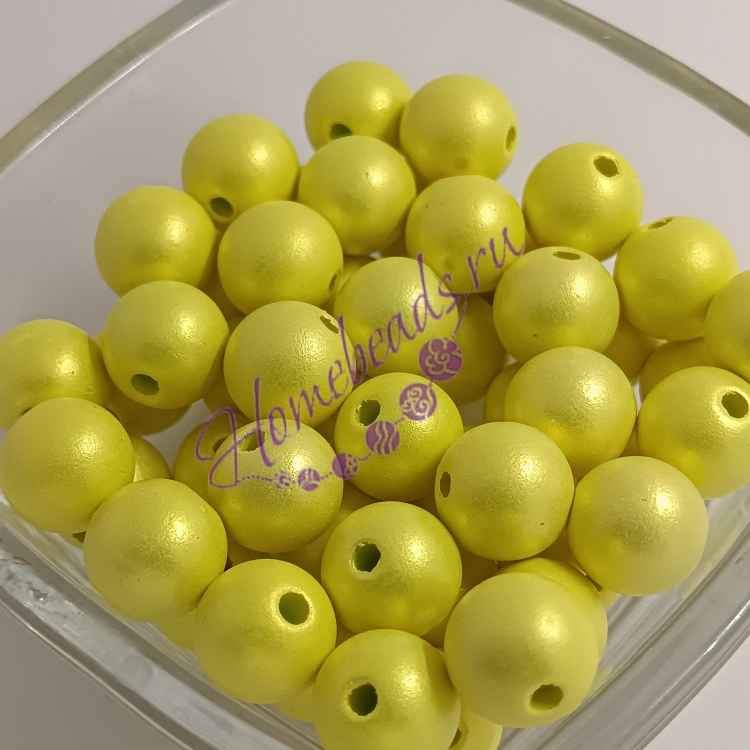 Бусины жемчужные полуматовые, 10 мм, круглые, желтый