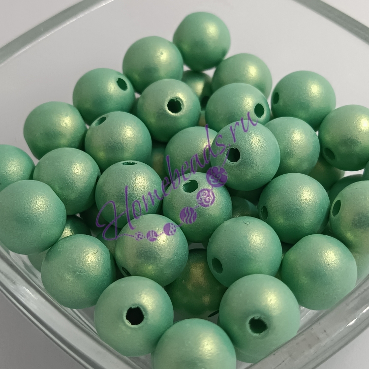 Бусины жемчужные полуматовые, 10 мм, круглые, зелёные