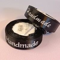 Лента атласная "Handmade" 2,5 см*20 ярд, чёрный