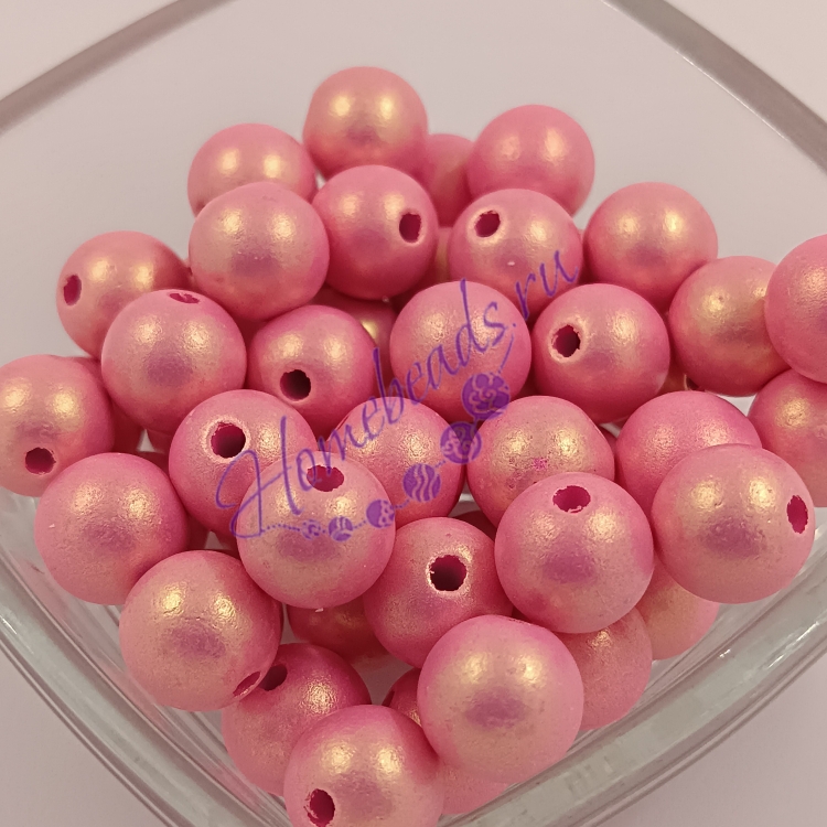 Бусины жемчужные полуматовые, 10 мм, круглые, розовые