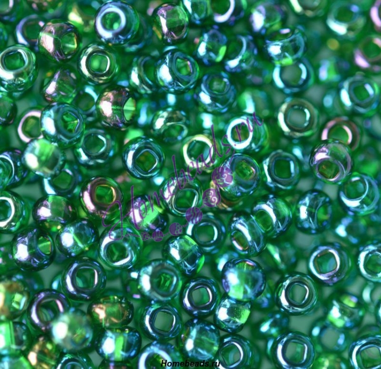 Бисер Чехия, прозрачный радужный, зеленый, 51060-2