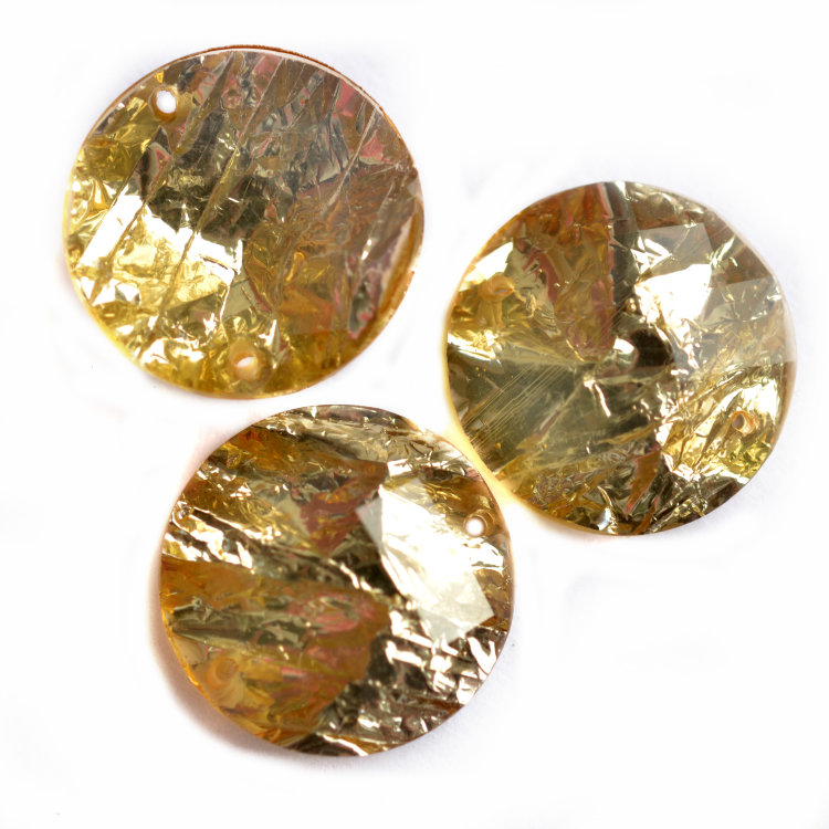 Стразы пришивные "Фольга" круглые, 15 мм, светлое золото