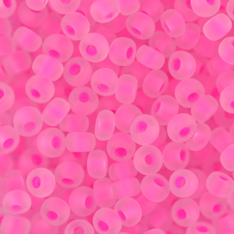 Бисер Чехия, тертый с неоновой линией, прозрачный, розовый, 08777м