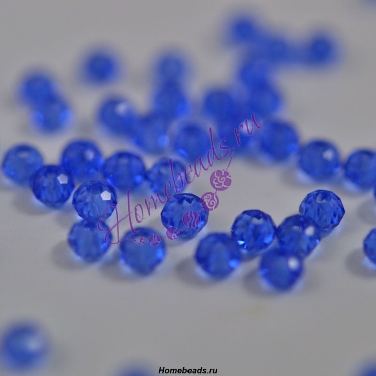 Стеклянные граненые бусины "Рондель" 3*2 мм синий 455555