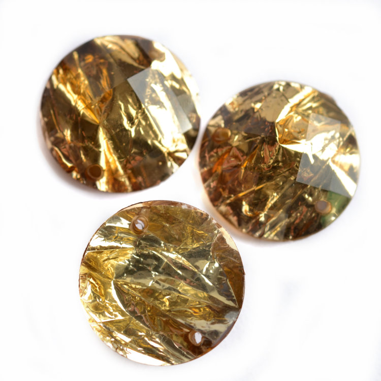 Стразы пришивные "Фольга" круглые, 15 мм, тёмное золото
