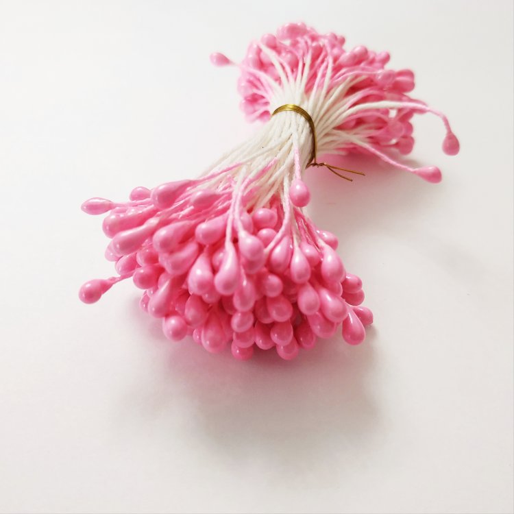 Тычинки глянцевые двухсторонние 3 мм, цвет: розовый, 60 шт