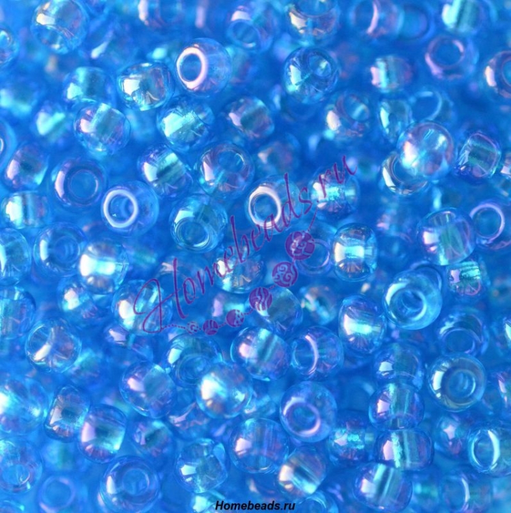Бисер Чехия, прозрачный радужный, голубой, 61150