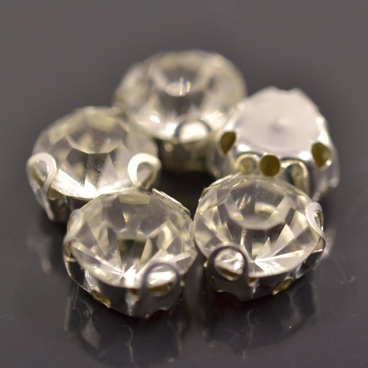 Стразы пришивные в оправе Round Stones, 8 мм (SS40), прозрачный, 5 шт