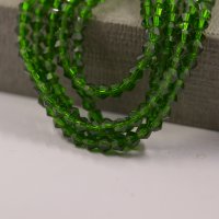 "Биконус" граненые стеклянные бусины на нити, темно-зеленый