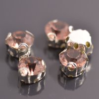 Стразы пришивные в оправе Round Stones, 6.5 мм (SS30), розовый, 5 шт