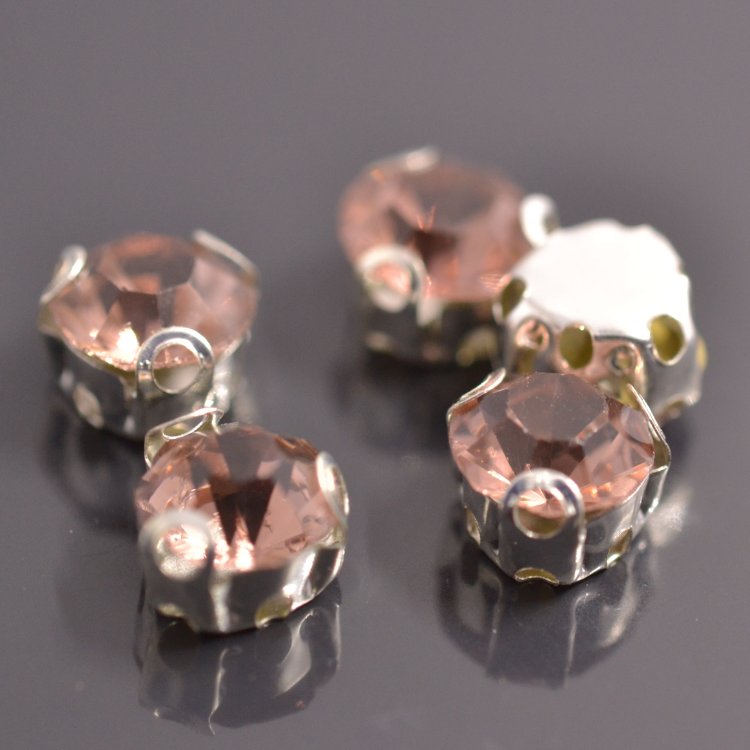 Стразы пришивные в оправе Round Stones, 6.5 мм (SS30), розовый, 5 шт