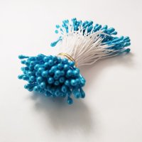 Тычинки глянцевые двухсторонние 3 мм, цвет: голубой, 60 шт