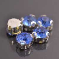 Стразы пришивные в оправе Round Stones, 6.5 мм (SS30), светло синий, 5 шт