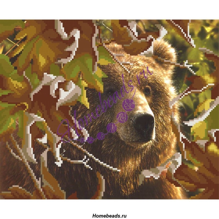 Г-021 Рисунок на габардине для вышивки бисером.  "Медведь в лесу"