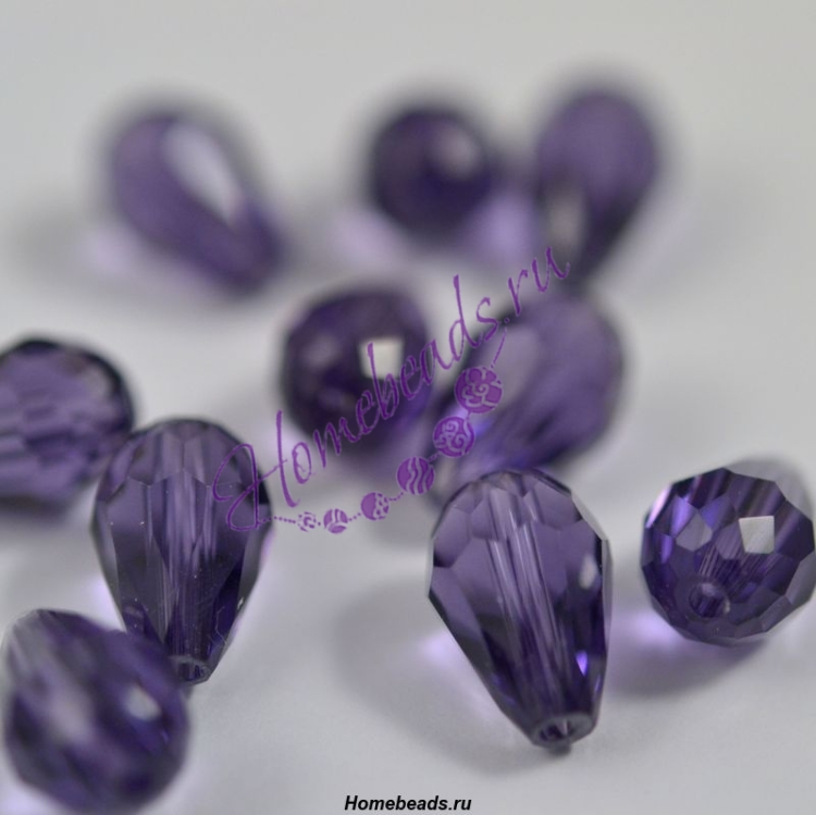 Стеклянные граненые бусины "Капля" 12*8 мм, фиолетовый