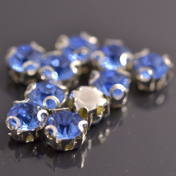 Стразы пришивные в оправе Round Stones, 5 мм (SS20), синий, 10 шт