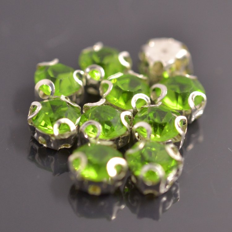 Стразы пришивные в оправе Round Stones, 5 мм (SS20), светло-зеленый, 10 шт