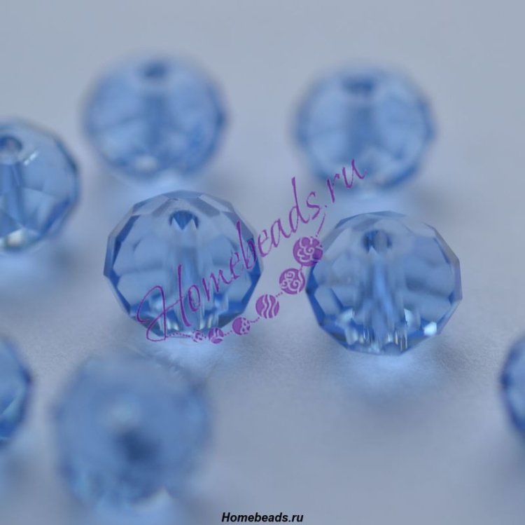 Стеклянные граненые бусины "Рондель" 6*8 мм, прозрачный, светло-синий