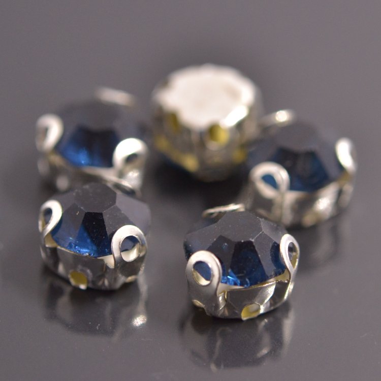 Стразы пришивные в оправе Round Stones, 6.5 мм (SS30), темно-синий, 5 шт