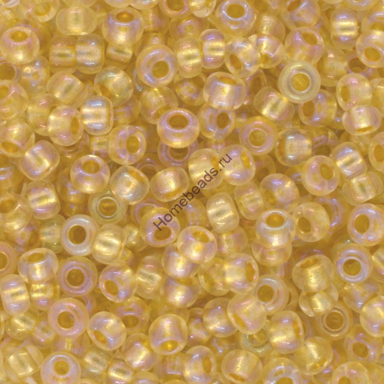 Бисер Чехия, радужный кристальный с золотым прокрасом, жёлтый, 68486