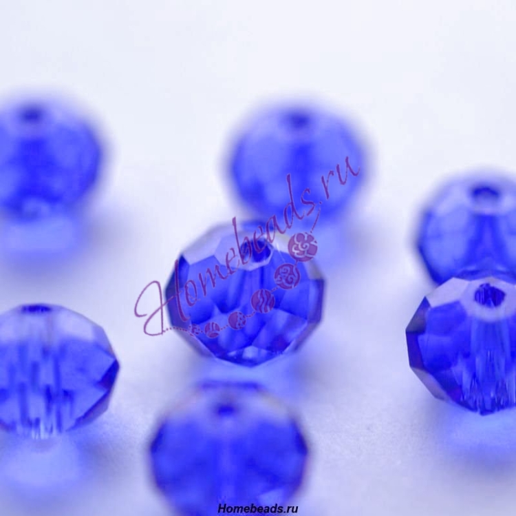 Стеклянные граненые бусины "Рондель" 6*8 мм, прозрачный, синий