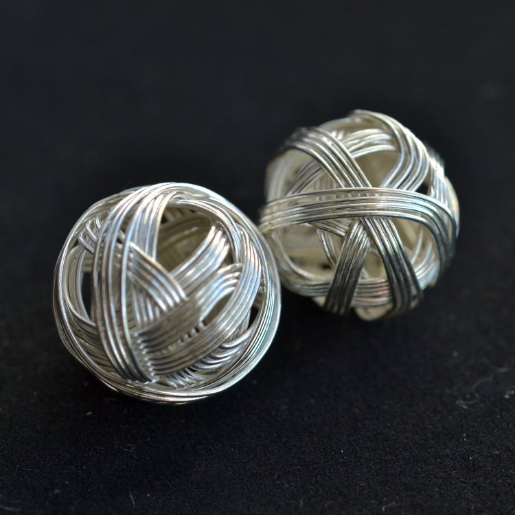 Бусины металлические плетеные "Линия" 18 мм, 2 шт, серебро 