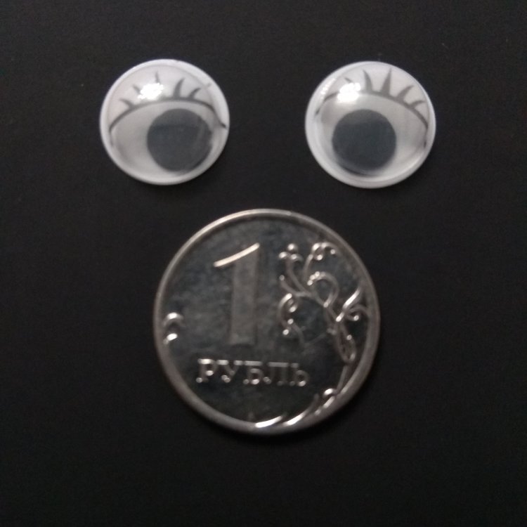 Глазки бегающие с ресничками (круг) 12 мм, 2 шт, прозрачные