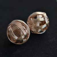 Бусины металлические плетеные "Линия" 18 мм, 2 шт,  розовое золото