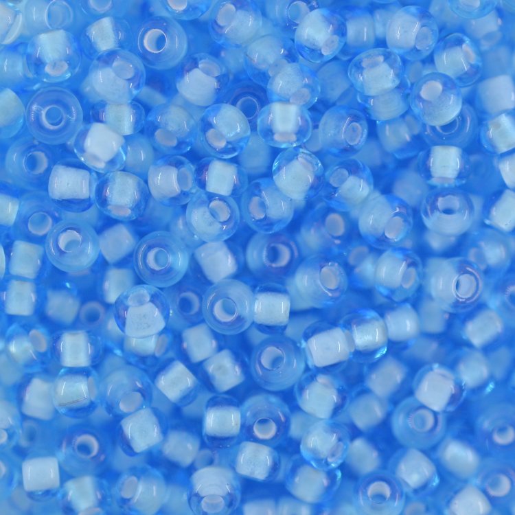 Бисер Чехия, прозрачный с цветной линией, голубой, 65016