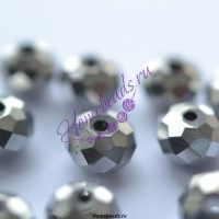 Стеклянные граненые бусины "Рондель" 6*8 мм серебро 1043416