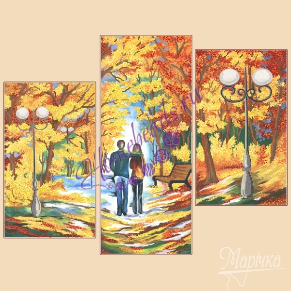 Ткань с рисунком "Осенняя палитра", полиптих из 3 частей
