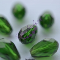 Стеклянные граненые бусины "Капля" 12*8 мм, темно-зеленый