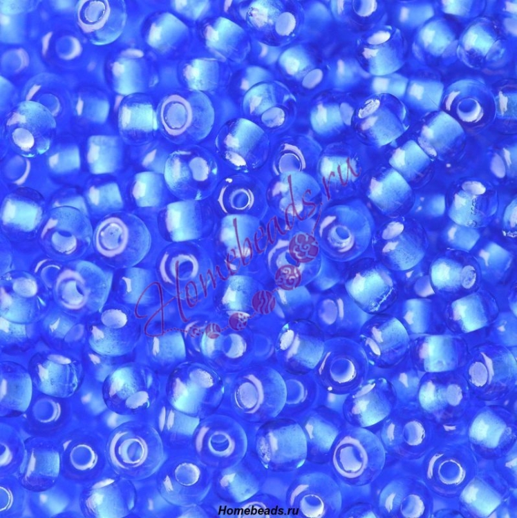 Бисер Чехия, прозрачный с цветной линией, синий, 35056