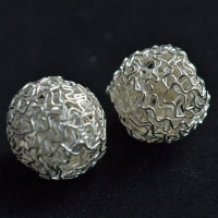 Бусины металлические плетеные "Зигзаг" 18 мм, 2 шт,  серебро