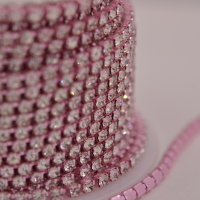 Цепь со стразами SS6 (2 мм), цвет: розовый/ 57 кристалл