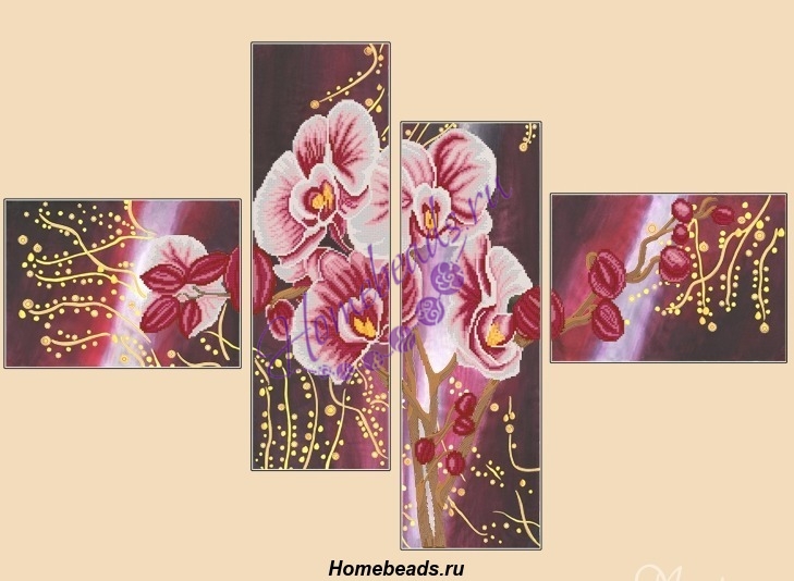 Схема для вышивки бисером на атласе "Дикая орхидея", частичная зашивка.