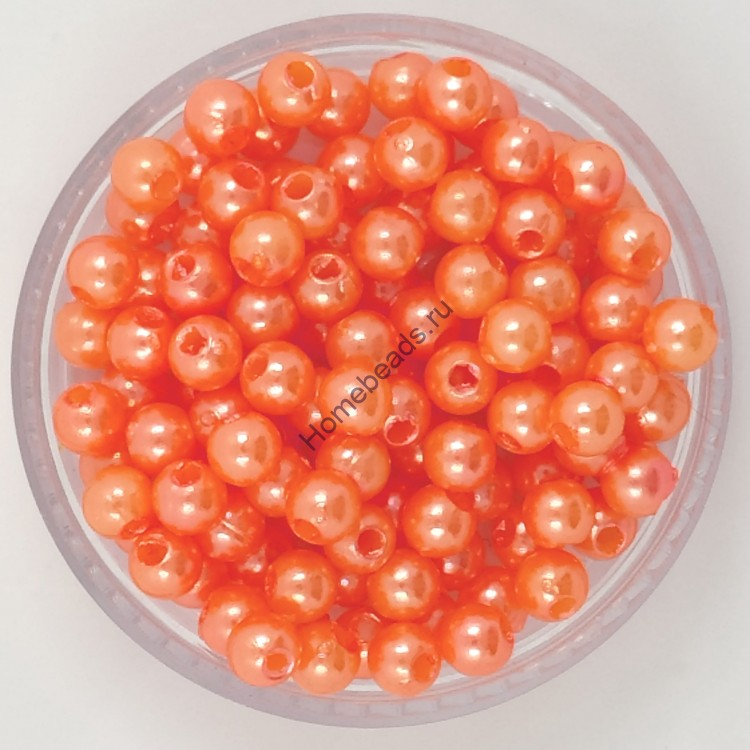 Бусины пластиковые "Жемчуг" 4 мм, светло-оранжевый