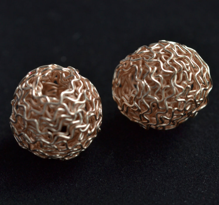 Бусины металлические плетеные "Зигзаг" 18 мм, 2 шт, розовое золото