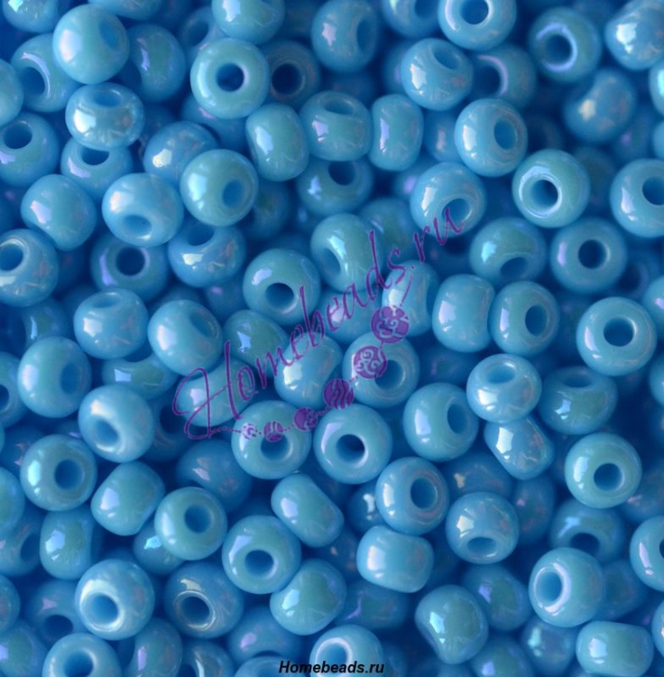 Бисер Чехия, керамический радужный, голубой, 64020