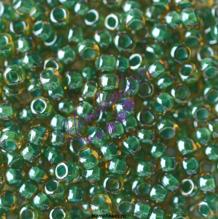 Бисер Чехия, прозрачный с цветной линией, зеленый, 81012