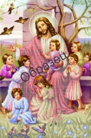 Схема для частичной вышивки бисером на габардине - «Иисус и дети» А3, ИЧ-21