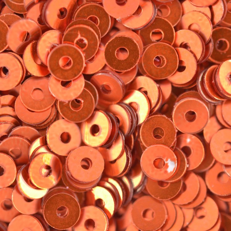 Пайетки плоские, 3 мм, цвет: красно-оранжевый, металлик